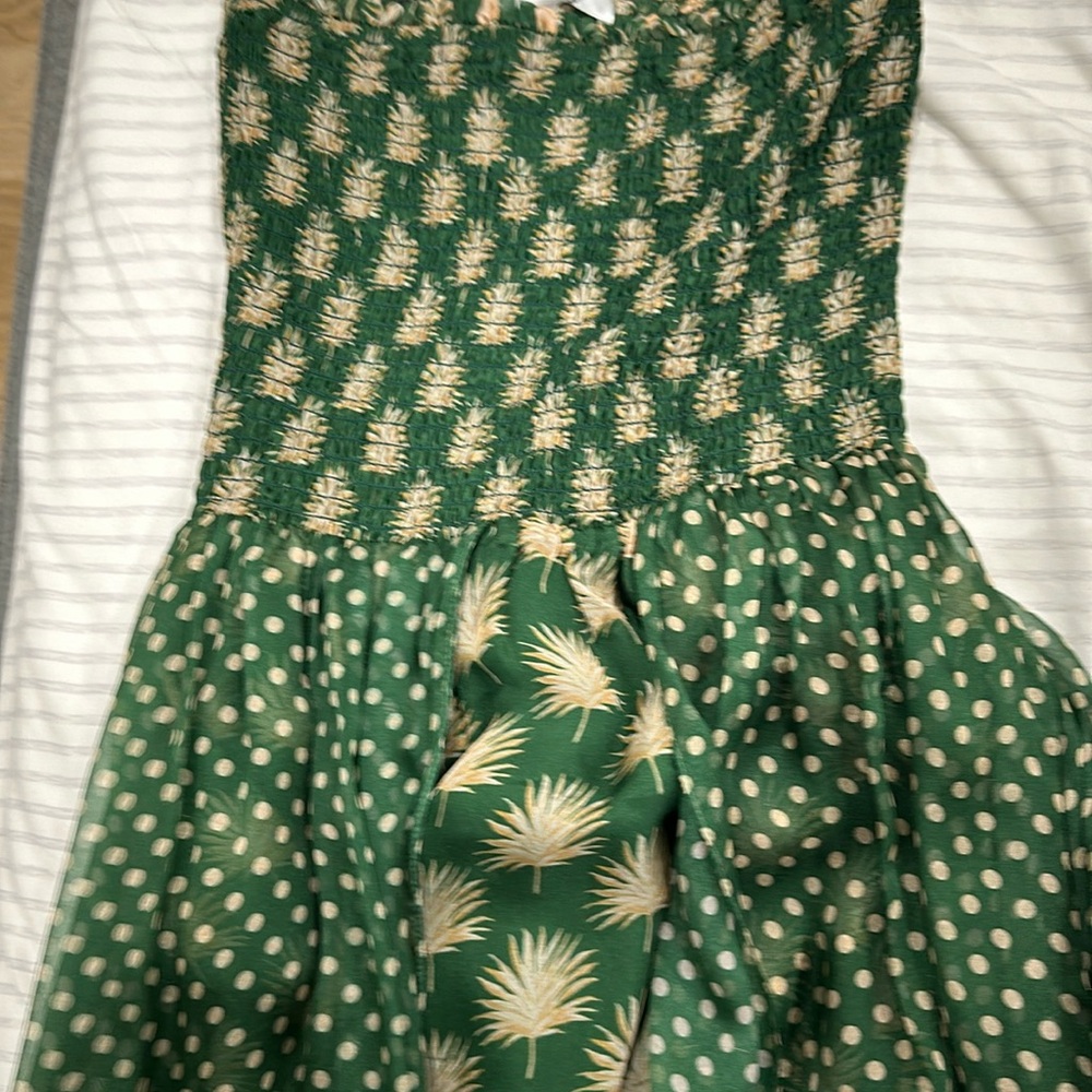 Caroline Constas Green and Cream High Low Dress